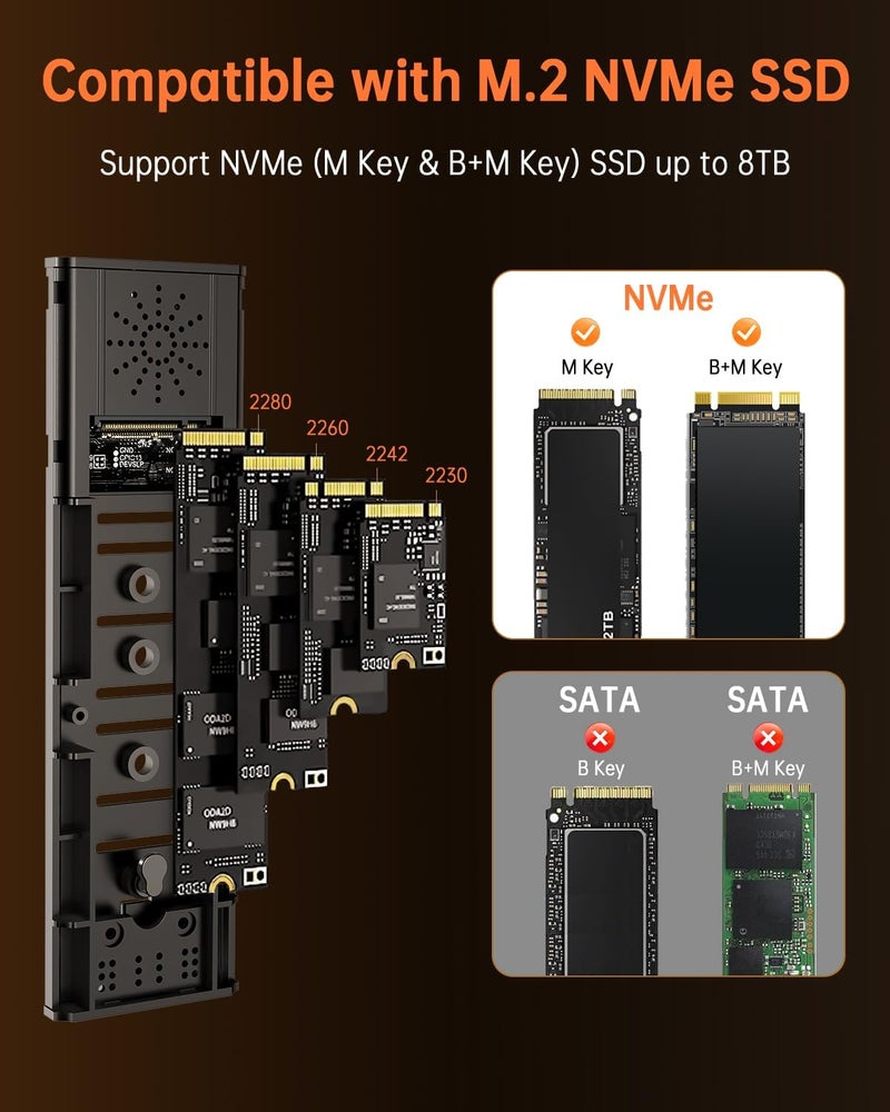 ZeroneTeck حاوية M.2 NVMe SSD إلى محول USB، أحمر/بدون أدوات، 10Gbps USB 3.2 Gen 2، قارئ NVMe إلى USB، حاوية خارجية تدعم UASP Trim لـ M.2 M و B+M Key وأحجام 2230/2242/2260/2280 SSDs (حتى 8TB) - Image 3